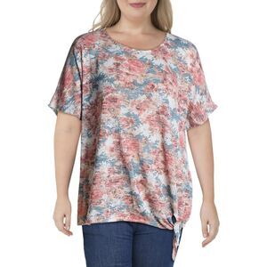 STATUS BY CHENAULT Womens Pink Stretch Elbow Sleeve Scoop Neck Top Plus 2X